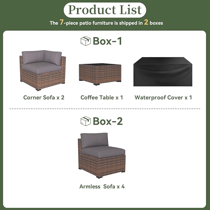 Aoxun 7 Piece Patio Furniture Set Wicker Rattan Patio Conversation Set Outdoor - Image 8