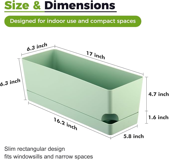 2 Pack Self Watering Pots for Indoor Plants 17 Inches Window Boxes Planters - Image 3