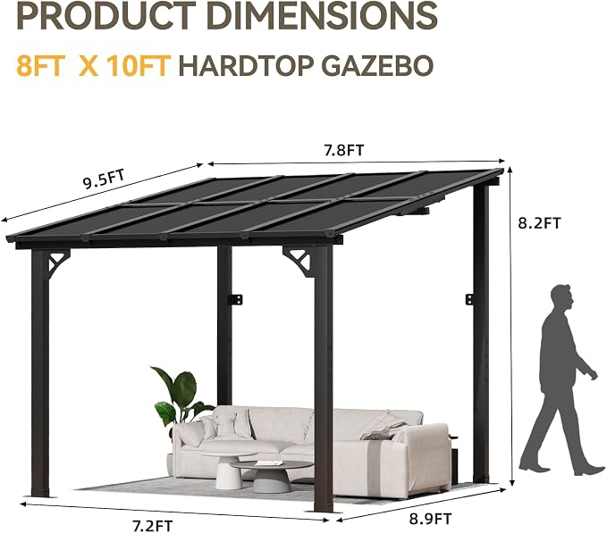 Aoxun 8’x10’ Gazebo, Wall Mounted Gazebos Pergola on Clearance, Outdoor Patio - Image 6