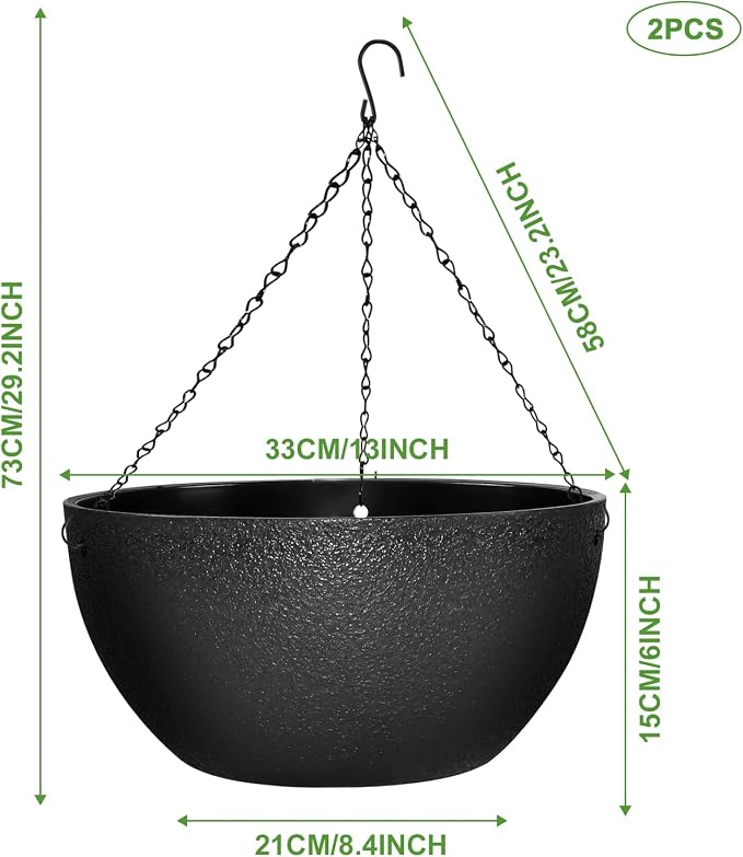 Enenes 13 Inch Large Hanging Planters 2 Pack, Plastic Plant Pots - Image 2
