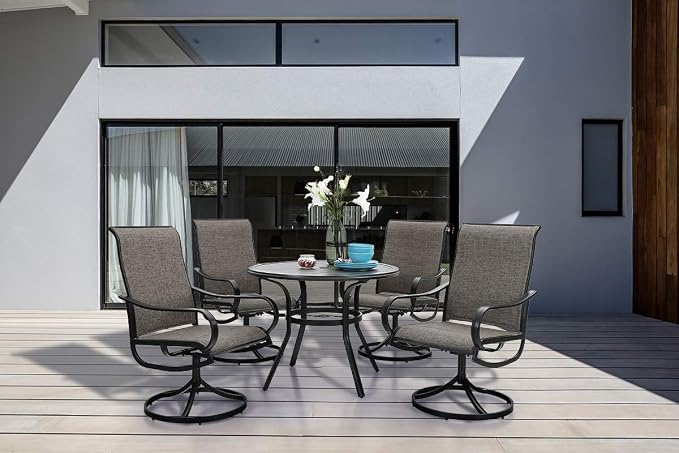 PHI VILLA 5 Piece Patio Dining Set, 4 Swivel Patio Chairs and 1 Round Metal - Image 7