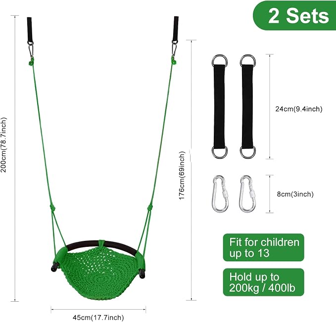 JKsmart 2 Pack Kids Swing Seat, Heavy Duty Rope Play Secure Children Swing Set - Image 2