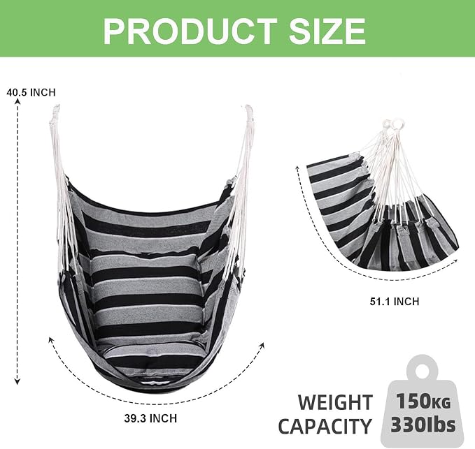 Goutime Hammock Chair, Boho Hanging Rope Ceiling Swing, Macrame Hanging - Image 2