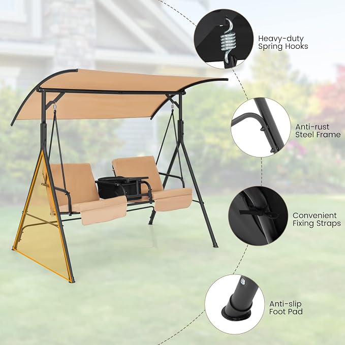 Tangkula 2 Person Porch Swing, Outdoor Swing - Image 8