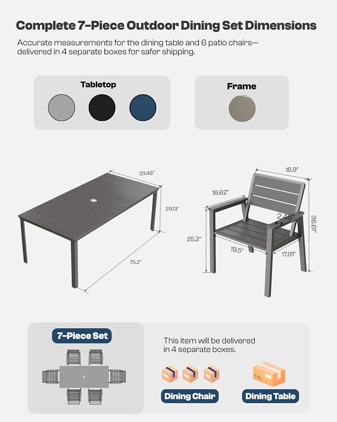4 Person Outdoor Dining Set, Aluminum & HDPE Patio Table and Chairs - Image 5