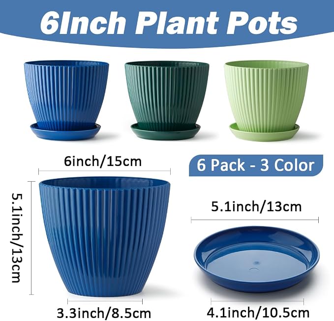 6 Inch Plant Pots, Plastic Flower Pots - Image 2