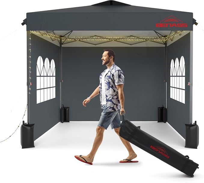 10x10 Pop Up Canopy with Sidewalls, Easy Up Canopy Tent, Heavy Duty Tents by BENASS