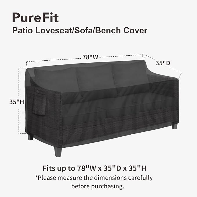 PureFit Outdoor Couch Cover Waterproof Patio Sofa Furniture Covers, 3-Seater - Image 2