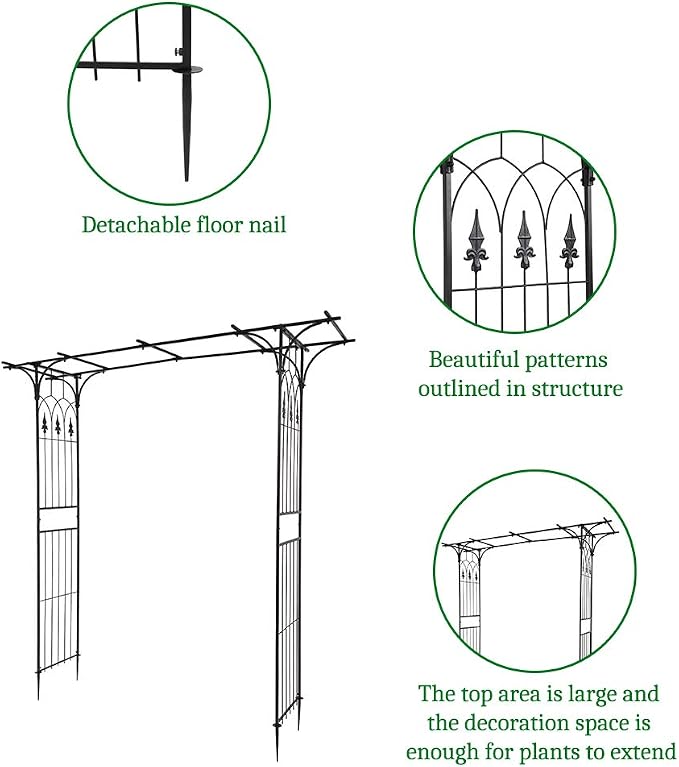 Wrought Iron Garden Arch Arbor for Climbing Plants, Outdoor Garden Lawn - Image 3