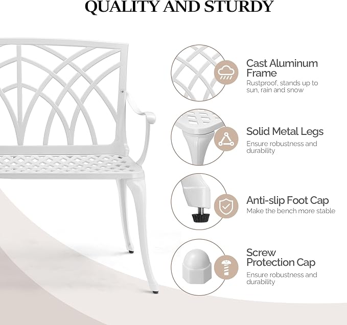 VINGLI 38" Outdoor Bench Cast Aluminium Garden Bench, Orchid Porch Benches - Image 5