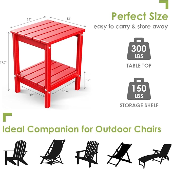 GREENVINES Adirondack-Outdoor-Side-Table | 14 x 13 Inches | HDPE Plastic | All - Image 3