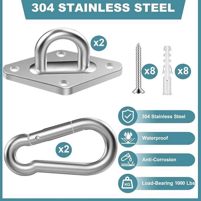 Hammock Hooks 2 Pack, Heavy Duty Hammock Hanging Kit, M8 304 Stainless Steel - Image 3