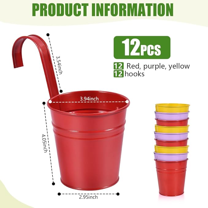 OBTANIM 12 Pack Metal Hanging Flower Pots Railing Planter Outdoor Fence Hanging - Image 2