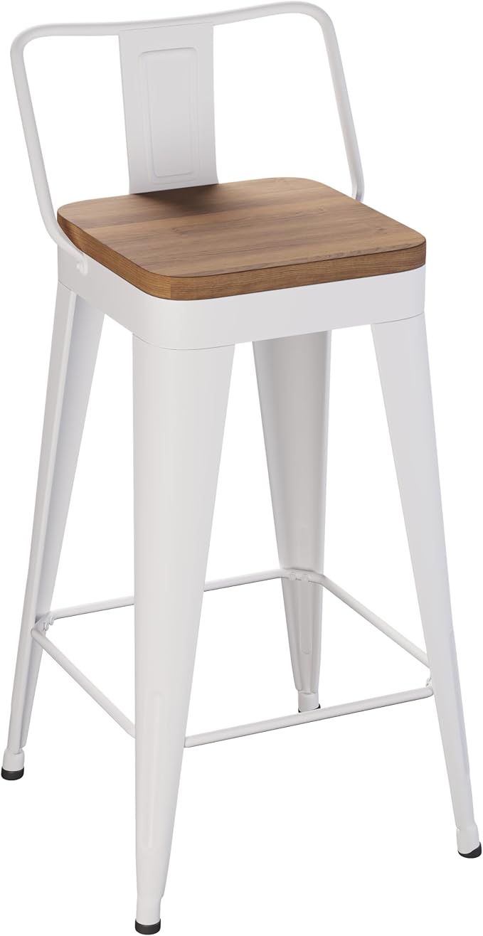 Bar Stools Set of 2 Metal Bar Stool Counter Height Bar Stools 24" White Modern - Image 4