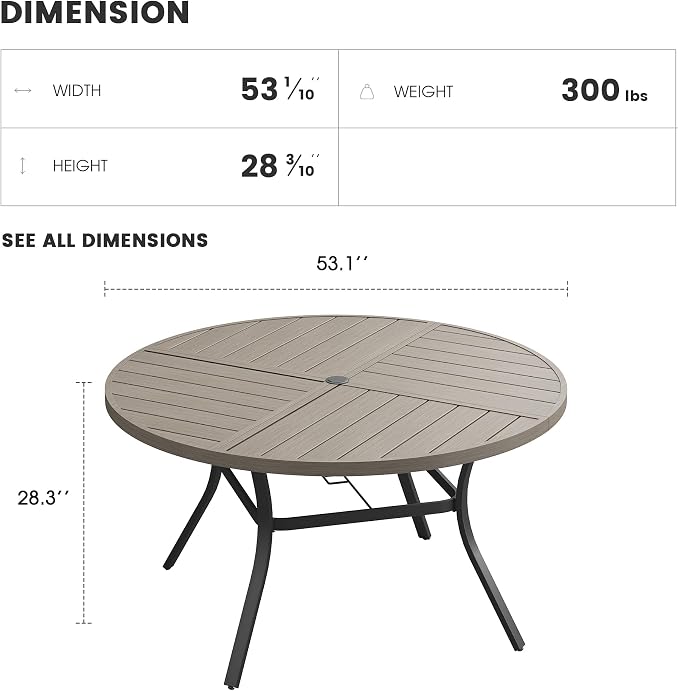 Patio Dining Table for 6-8, Round Metal Outdoor Table - Image 2
