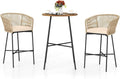 Tangkula 3 Pieces Rope Woven Patio Bar Set, Outdoor High Table and Chairs Set by TANGKULA