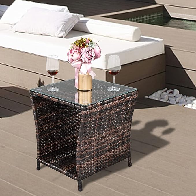 Wicker Rattan Side Table, Outdoor Square Rattan Coffee End Table - Image 7