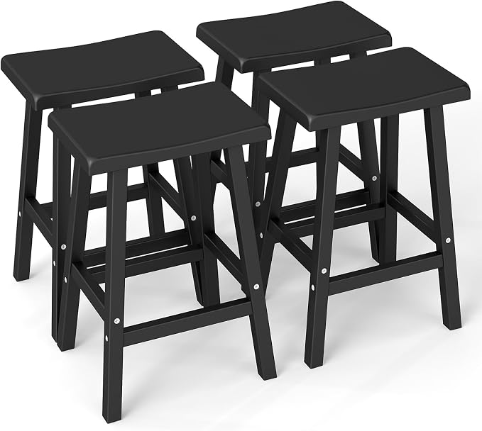 Bar Stools Outdoor Set of 4, Waterproof Modern Durable Resin Saddle Seat by MAIUSCOLI