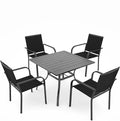 5 Piece Patio Dining Set, Outdoor Black Sling Stackable Chairs and 35" Square by Anmutig