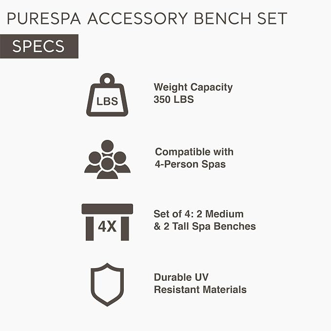 Intex Set of 4 PureSpa Benches, 2 Medium and 2 Tall Bench Accessories Compatible - Image 4