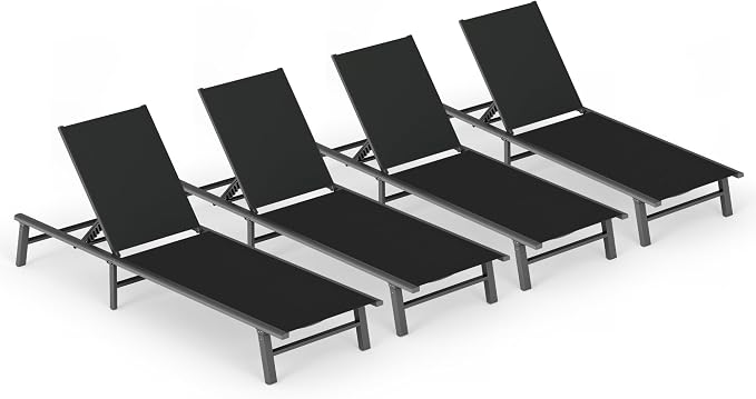 Ciokea Foldable Outdoor Lounge Chair Set of 4, No Assembly Aluminum Chaise by CIOKEA
