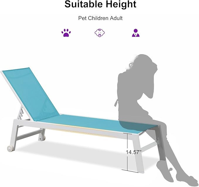 PURPLE LEAF Patio Lounge Chair 2 Pieces White Aluminum Outdoor Chaise Lounge - Image 8