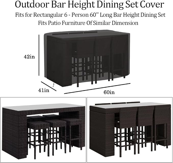 Outdoor Bar Height Dining Set Cover Heavy Duty Waterproof Patio Dining Set Cover - Image 2