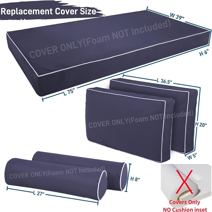 Outdoor Twin daybed Cushion Cover, - Image 3
