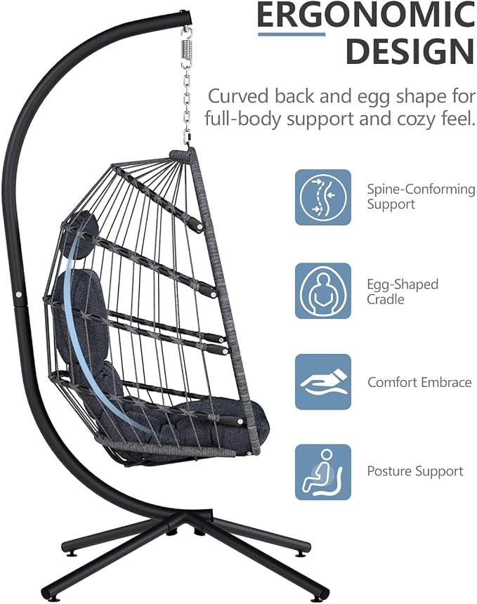 SWITTE Egg Chair Outdoor with Stand, Indoor Wicker Hanging Egg Swing Chair with - Image 7