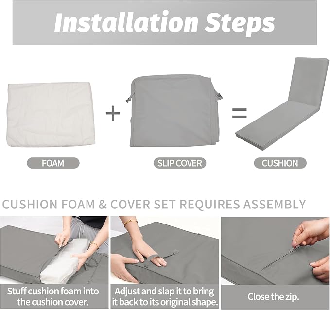 Outdoor Chaise Lounge Cushions for Patio, Waterproof Replacement Seat Pad for - Image 6