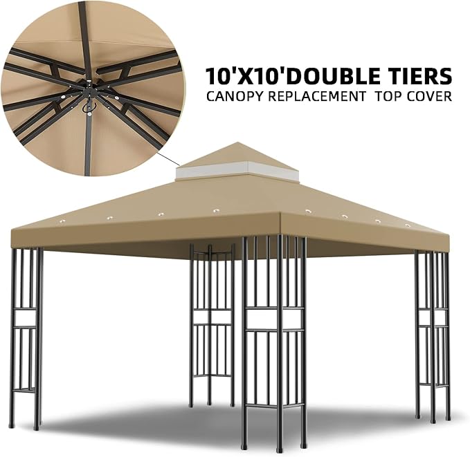 Sumfaller 10x10 FT Gazebo Replacement Canopy Top Cover Double Tiered Canopy Top - Image 3