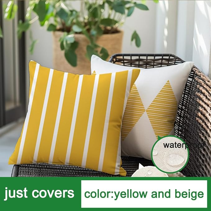 RABUSOFA Yellow and White Outdoor Pillows Waterproof, 18x18 inch Boho Summer - Image 6