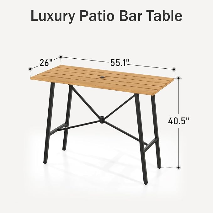 PHI VILLA Bar Height Patio Dining Table, Rectangle Steel Slatted Bar Dining - Image 7