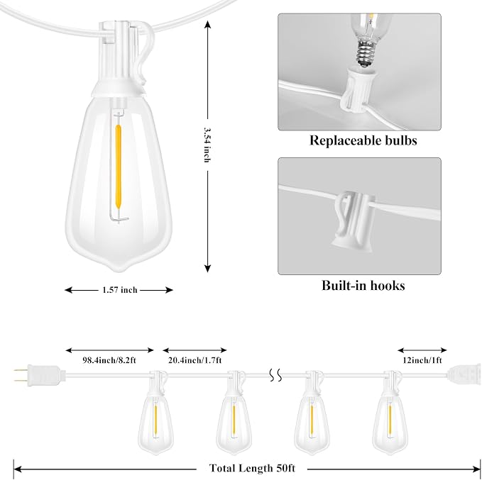 Brightever 50FT Outdoor String Lights Weatherproof, Patio Lights - Image 3