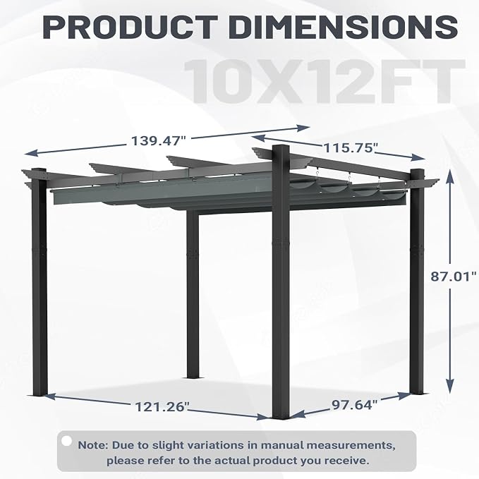 MELLCOM Retractable Pergola 10x12 Ft, Metal Shelter - Image 4