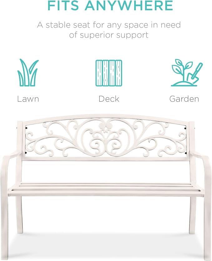 Best Choice Products Outdoor Bench Steel Garden Patio Porch Furniture - Image 3