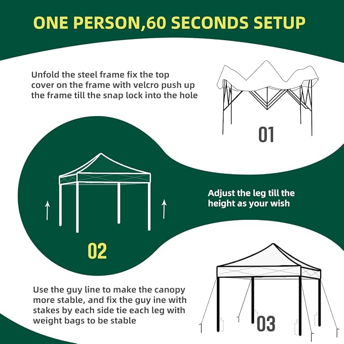 10x10ft Pop Up Canopy Tent Easy Setup Instant Portable Shelter - Image 8