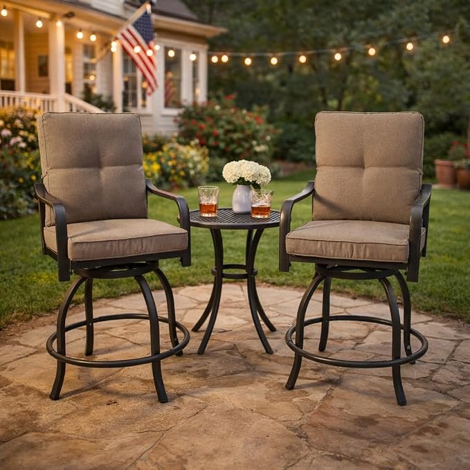 Kozyard Isabella Outdoor Swivel Bar Chairs, Counter Height Patio Bar Stools Set - Image 2