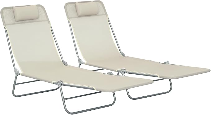 Outsunny 2 Piece Folding Chaise Lounge Chairs, Pool Sun Tanning Chairs by Outsunny