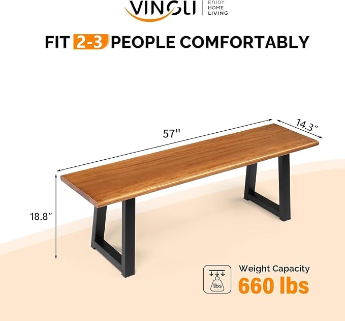 VINGLI Outdoor Bench with Metal Legs Rustic, Wood Dining Bench Indoor Outdoor - Image 3