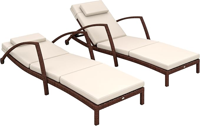 Outsunny Wicker Chaise Lounge Chair Outdoor Set of 2, 5-Position Adjustable by Outsunny