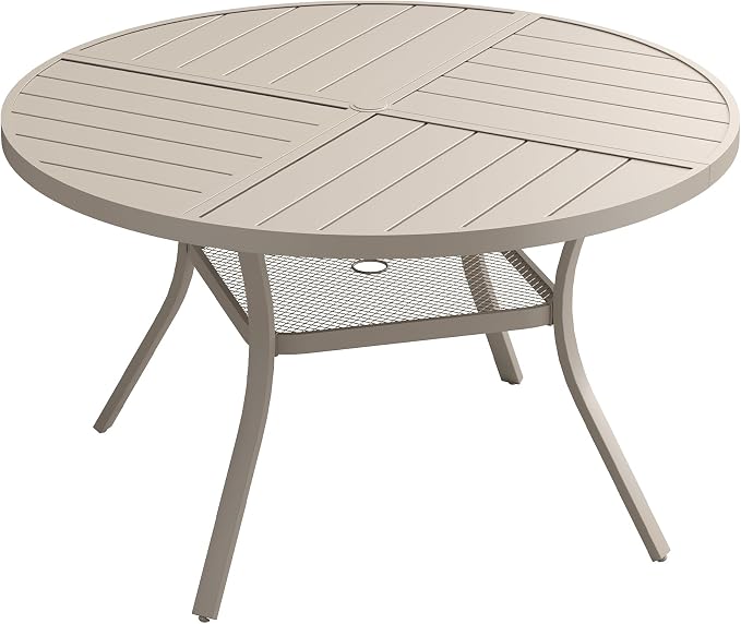 Patio Dining Table for 4-6, Round Metal Outdoor Table by VOXBIN
