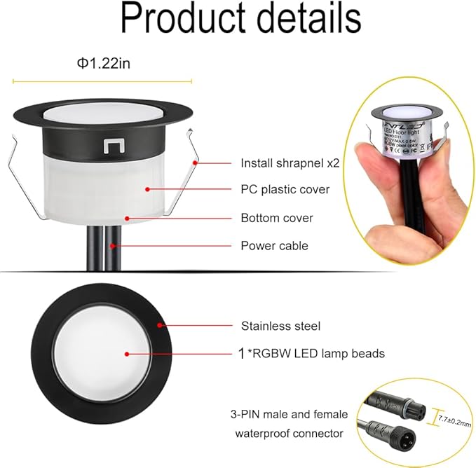 LED Deck Lights Kit, IP67 Waterproof 12V Step Lights Outdoor - Image 4