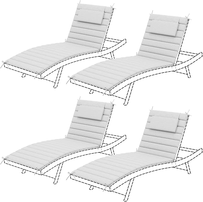 Sundale Outdoor Olefin Quilted Lounge Cushion Set of 4, Patio Foldable Chaise by SundaleOutdoor