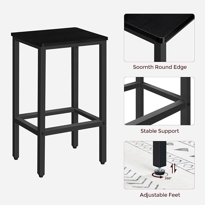 Bar Stools, 2-Piece Dining Stools, 25.8-Inch Height, Rectangular Industrial Bar - Image 6