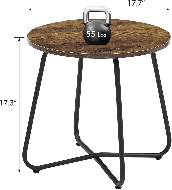 VECELO Patio Outdoor Side Snack Table, Small Round Anti-Rust Metal Style Desk - Image 3