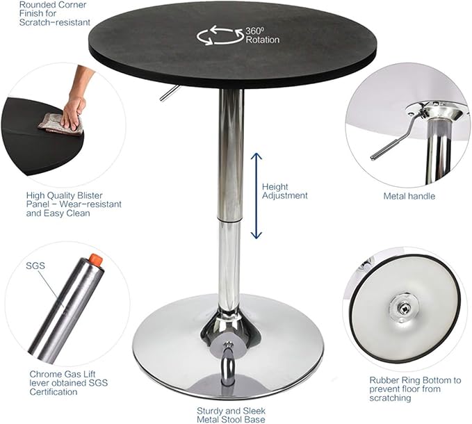 ARTETHYS Bar Table Adjustable Height Swivel 360 Degrees Round Tall Cpunter - Image 5