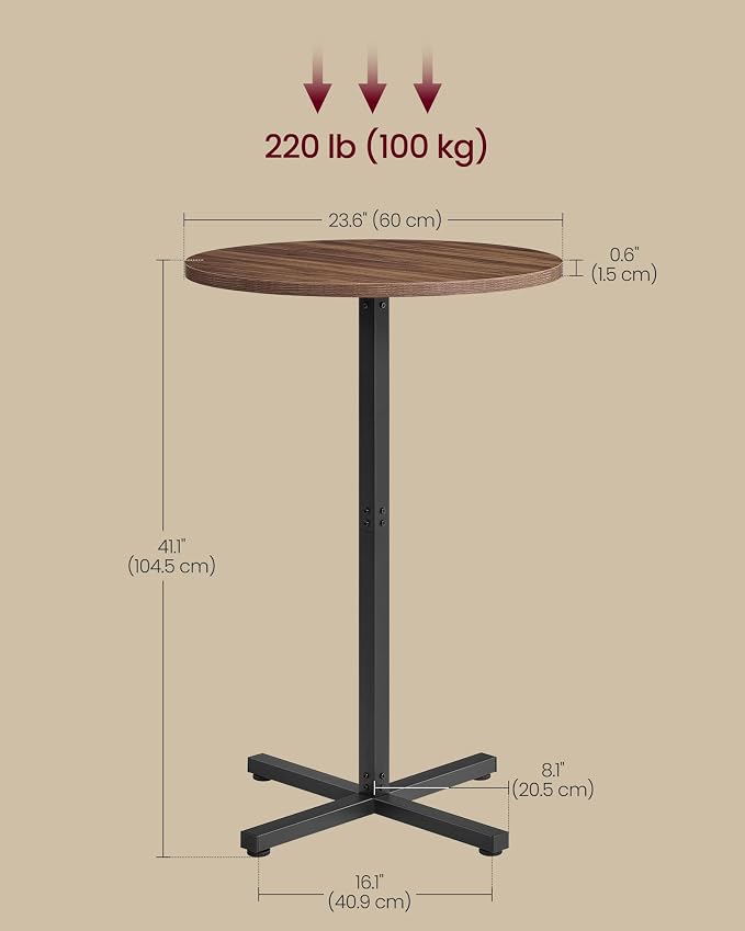 VASAGLE Round Cocktail Table, High Top Bar Pub Table - Image 3