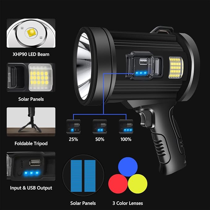 Spotlight 1000000 Lumens, 6 Modes Led Rechargeable Spotlight Flashlight As Seen - Image 4
