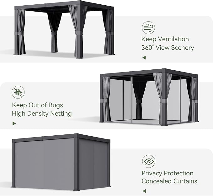 Aoxun Louvered Pergola 10' x 12' Outdoor Aluminum Pergola - Image 5